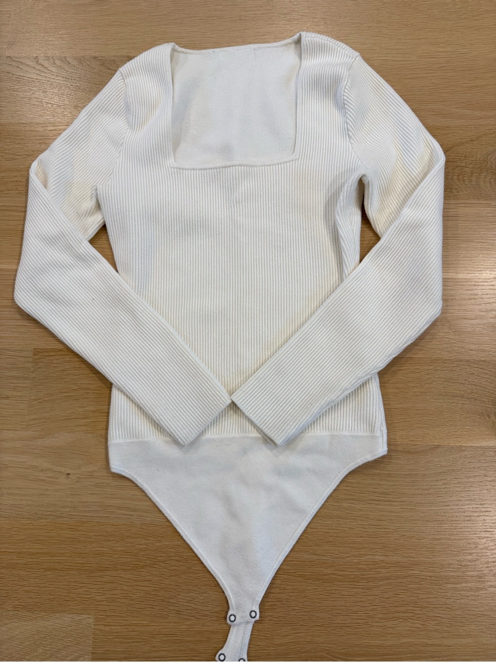 Abercrombie & Fitch Cream Ribbed Square-Neck Long-Sleeve Bodysuit